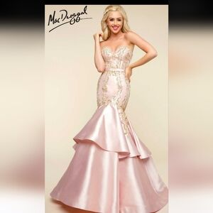 Mac Duggal Pink Rhinestone Beaded Prom Formal Mermaid Dress 4